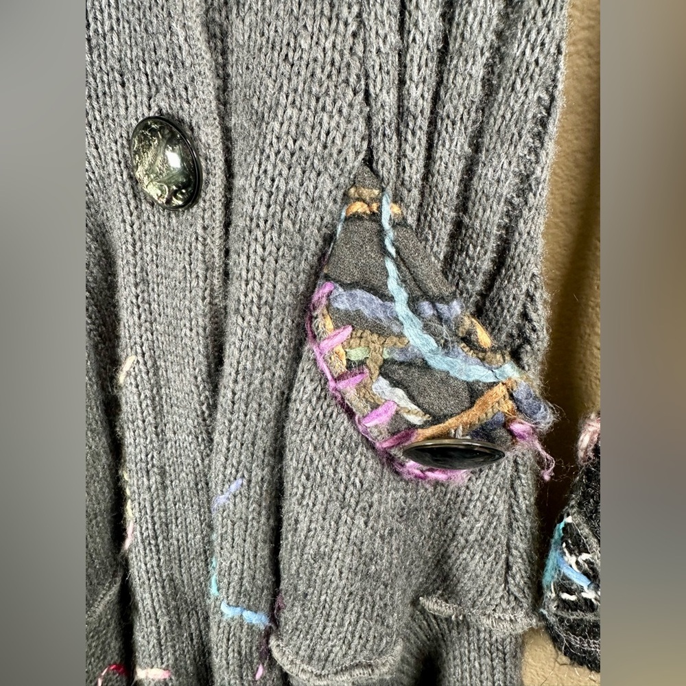 Grifflin Women’s Gray Knit Cardigan Sweater with Colorful Accents RARE - Picture 6 of 10